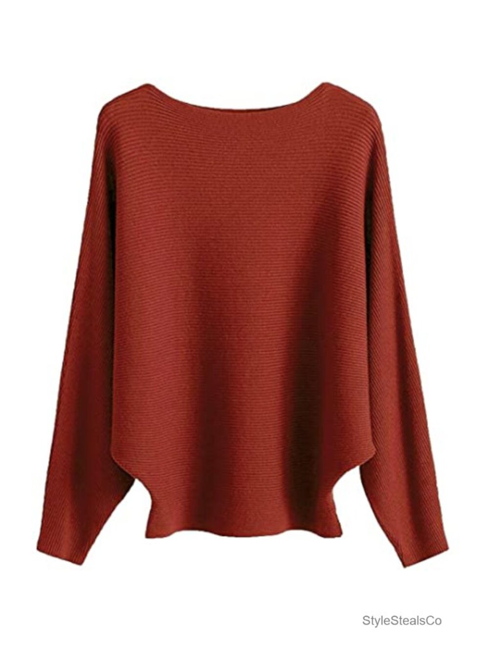 Womens Oversized Ribbed Knit Sweater Batwing Dolman Boat Neck Pullover